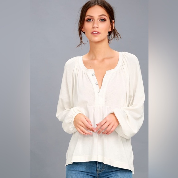 We the Free Acadia white long sleeve Henley high low top size small - Picture 2 of 8